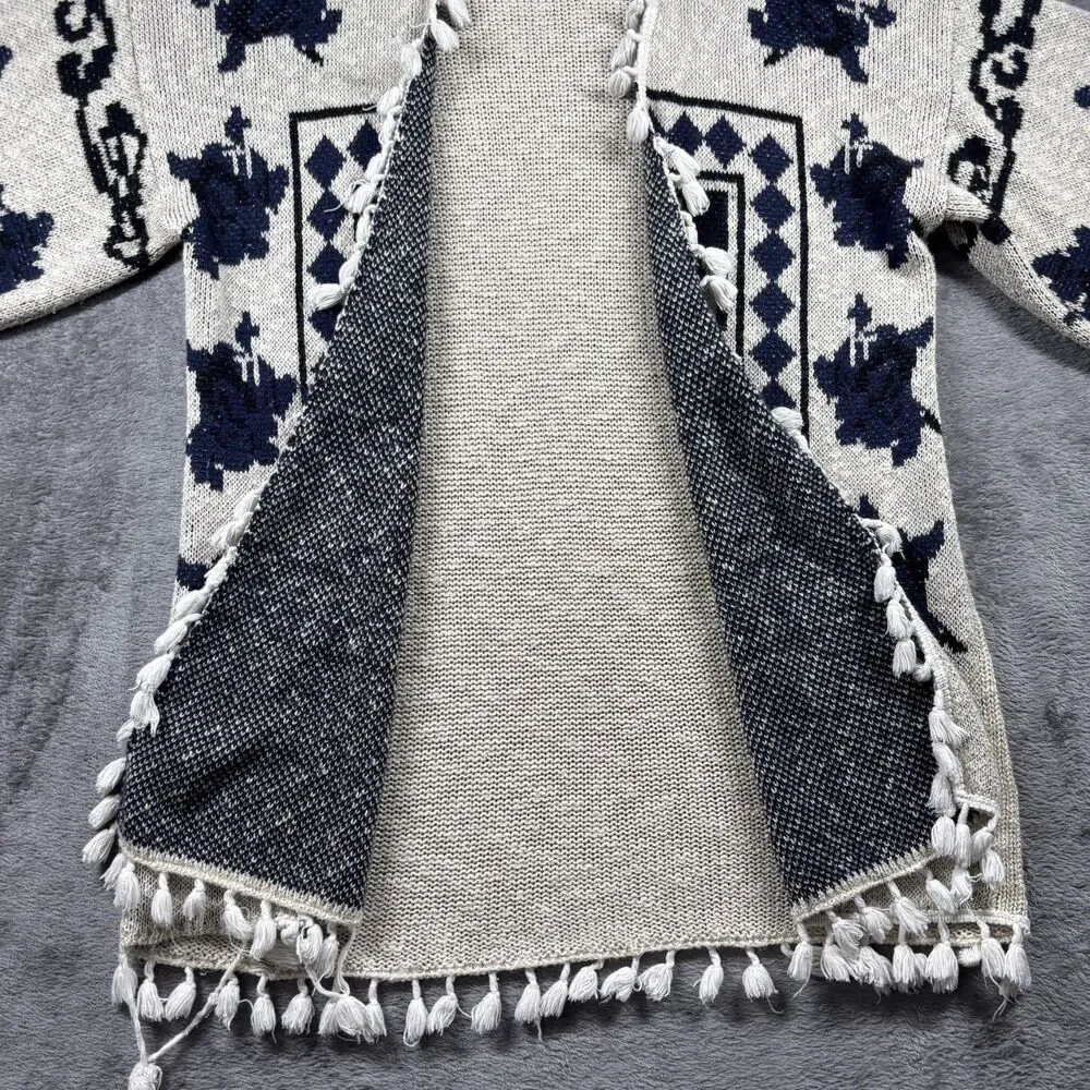 World Market Women Open Cardigan Sweater Boho Western Tassels Knitted OS G322